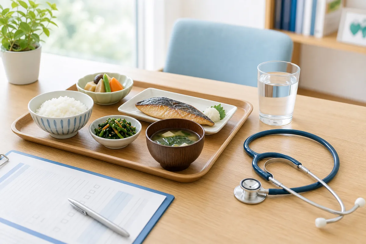 腎機能を考えた食事をeGFRや検査値と合わせて確認するための食卓イメージ